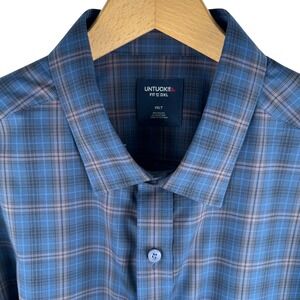 UNTUCKit Fit by DXL Shirt Mens 1XLT Welch Performance Nylon Blue Plaid Shirt